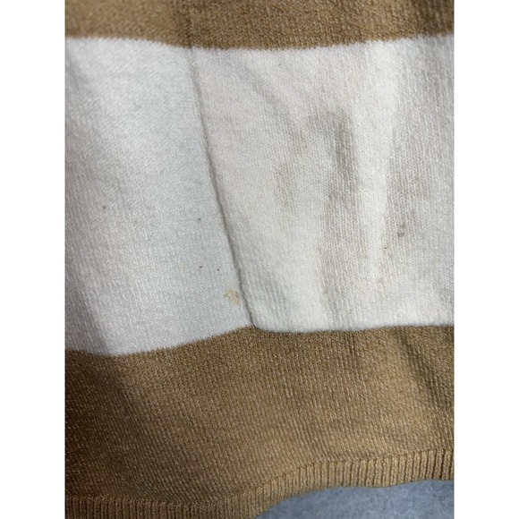 LOFT Cardigan Sweater‎ Womens Medium Tan White Stripe Open Front Pockets Casual - Picture 3 of 10